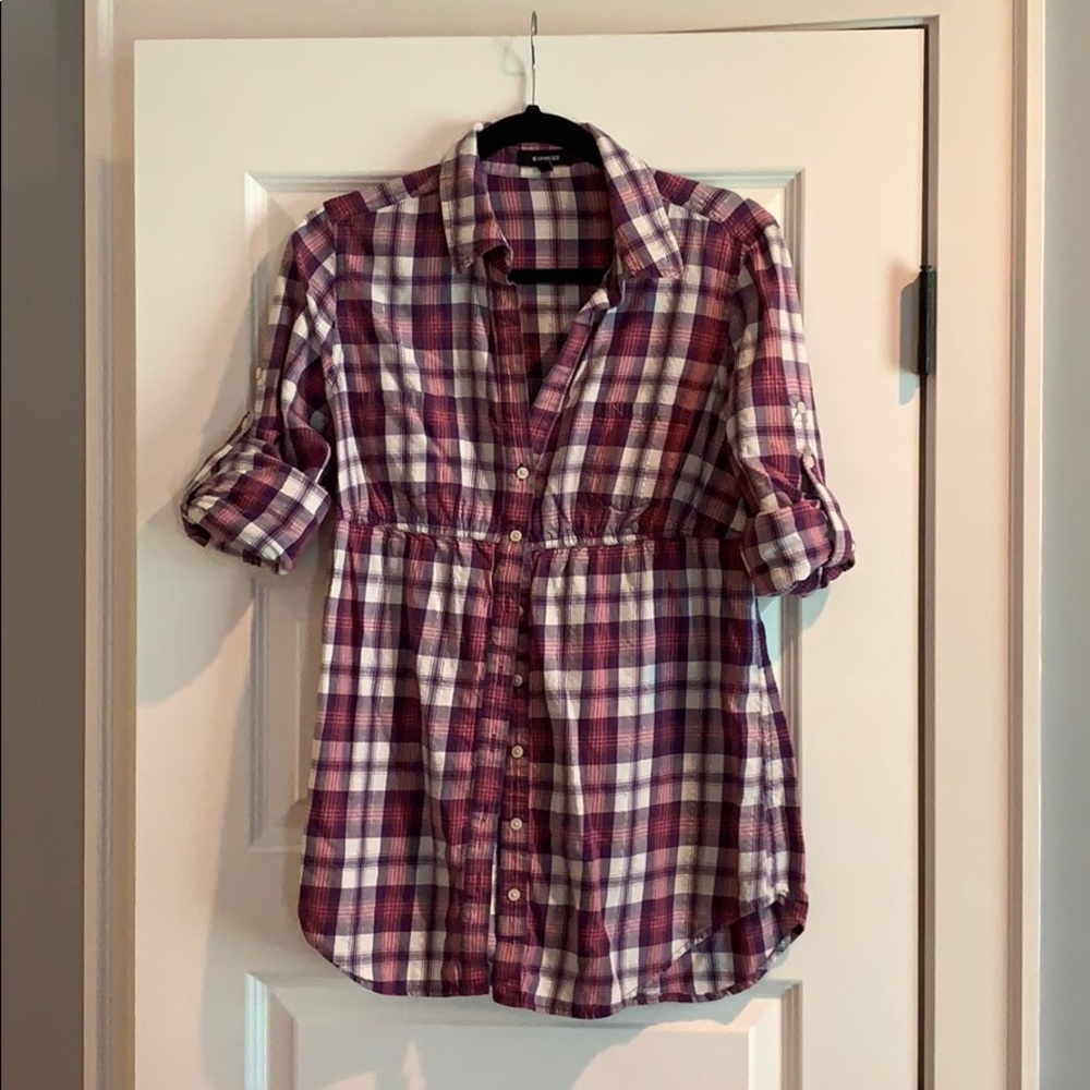 Express Plaid Babydoll Button Down